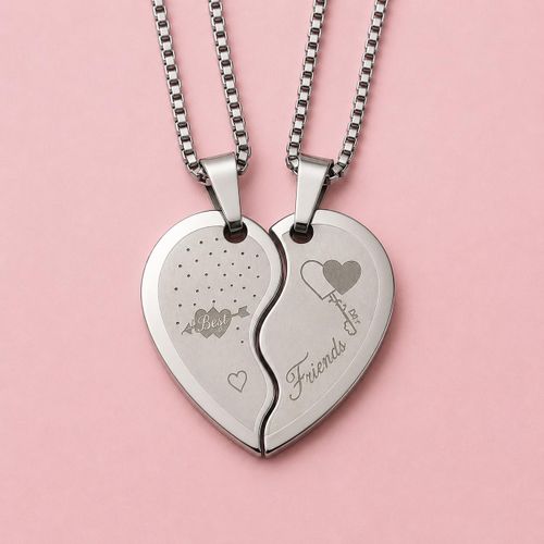 Best Friends Split Heart Pendant Necklace Set – Matching Friendship Jewelry (2 Pieces)
