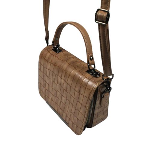 Crocodile-textured crossbody bag Coffee