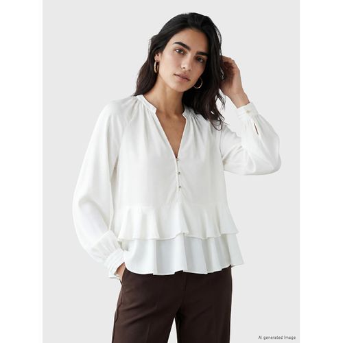 V Neck Ruffle Detailed Blouse
