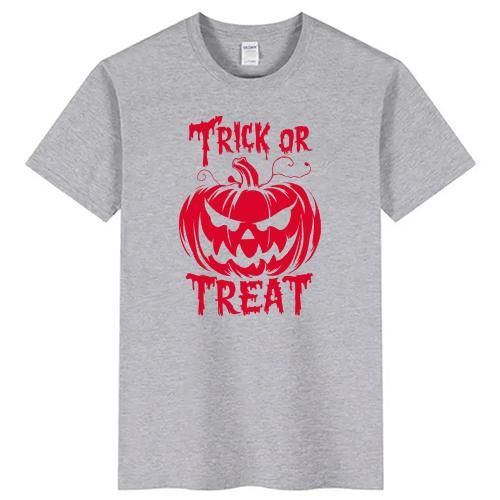 Halloween Trick or Treat T-Shirt, Grey, Pumpkin Graphic, Short Sleeve, Festive Theme