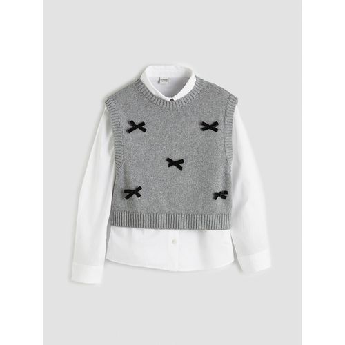 Bow Detailed Girl's Knitwear Sweater And Shirt