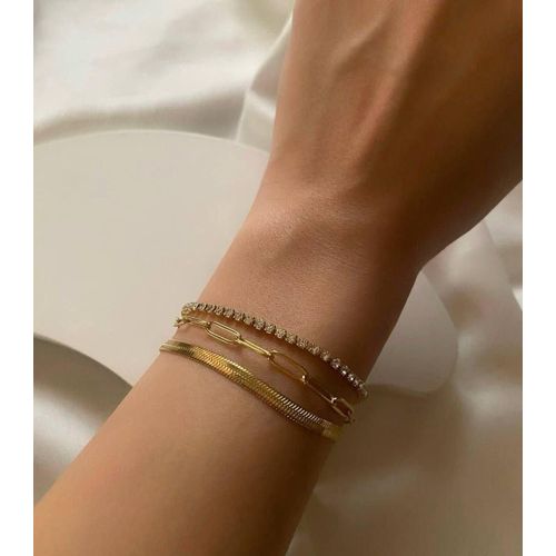 Pure Stainless Steel 3-Piece Stacking Bracelet Set (Tarnish-Free & Waterproof Multi-Layer Wristband Ensemble)