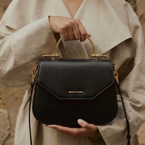 Luxury Leather Flap Crossbody Bag With 2 Hands - Black