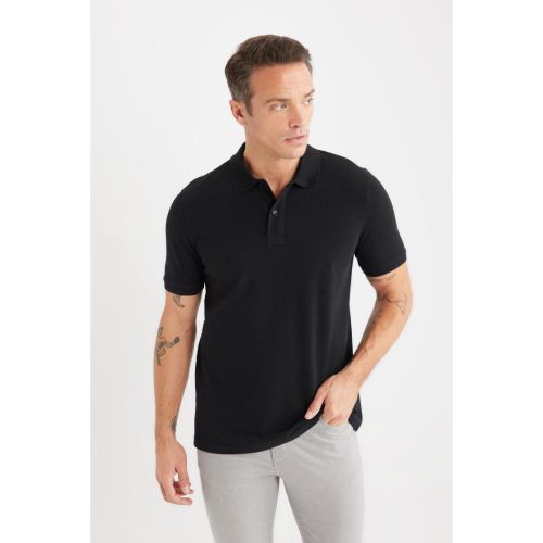 Man Regular Fit Short Sleeve Polo T-Shirt - BLACK