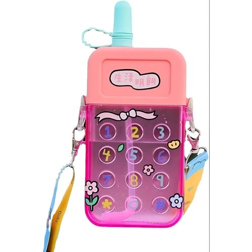 Soft Plastic Water Bottles with Silicone Straw - Leakproof Design with Shoulder Strap for On-the-Go Hydration Ice Cream Patterned for Fun Daily Use