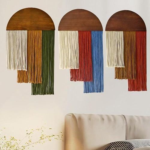 3 Pcs Boho Macrame Wall Hanging Tie-Dye Tapestry Three-color woven tapestry Modern Chic Wall Decor for Apartment Dorm Living Room Bedroom Nursery Backdrop Blue and Green