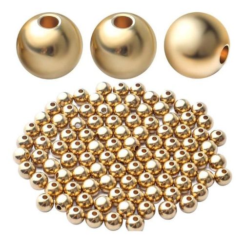200 Pieces Smooth Copper Gold Plated Ball Spacer Beads for Loose Beading, DIY Jewelry Making, Bracelets, and Necklaces