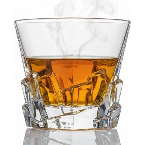 Timeless European Crystal Whiskey Glasses (Set of 6) - 300ml Luxury Bar Glasses for Scotch, Bourbon & Cocktails - Old Fashioned Chiseled Stone Design Tumblers