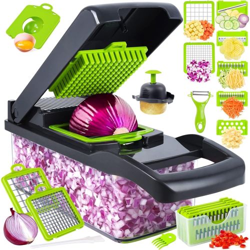 16 in 1 Multifunctional Professional Onion Vegetable Chopper, Kitchen Vegetable Cutter with 8 Blades, Garlic Carrot Cutter with Container (Grey)