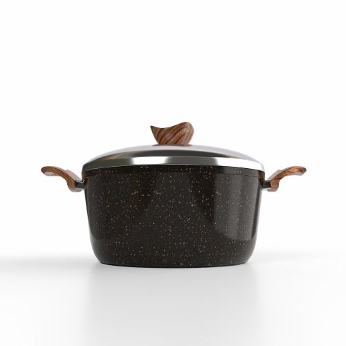Terenova Power black Granite Cooking Pot – 18 cm – 5 mm Thickness – Non-Stick