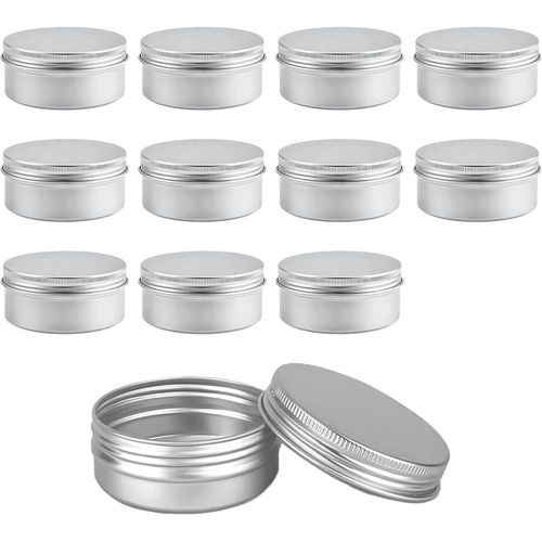 12 PCS 50ML Aluminum Tin Small Jars Empty with Screw Cap Lids, Cosmetics Pots Balm Containers Portable Travel Jar Sample for DIY Crafts Salve Cream Candle