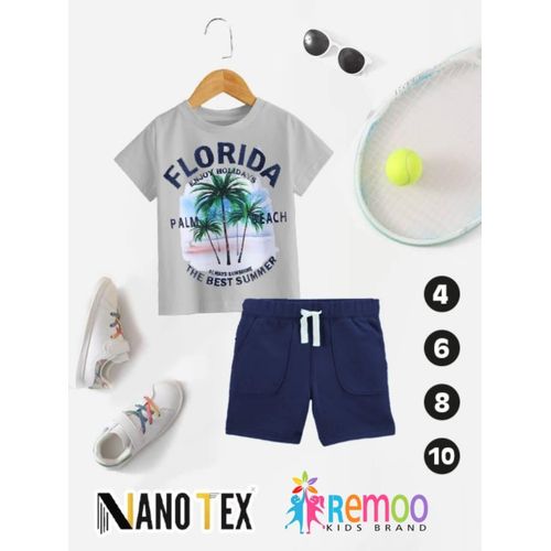 Set Of 2 Pcs Short Sleeve Summer Outfit For Boys