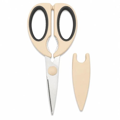 Kitchen Scissors with Protective Cover, 21 cm Stainless Steel Multi-Purpose Kitchen Shears, Heavy Duty Food Scissors for Meat, Poultry, Herbs, Vegetables & Packaging Beige