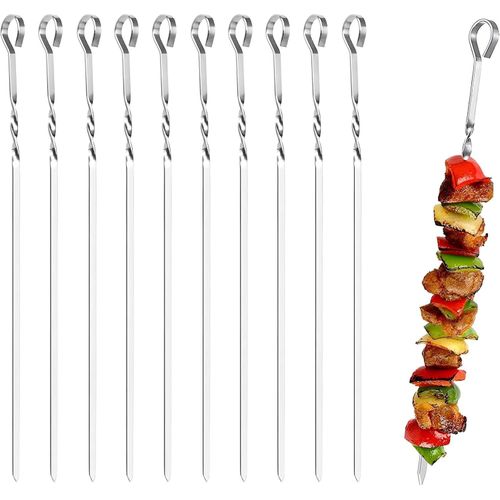 BBQ Skewers - Discover the perfect flat stainless steel skewers for grilling kebabs, chicken, shrimp and vegetables, featuring a 10-piece set for all your grilling needs.
