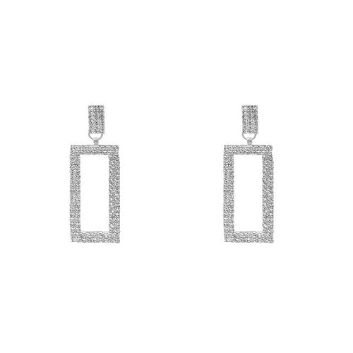 Square Stainless Steel Earrings with Synthetic Diamond for Women - White T-459