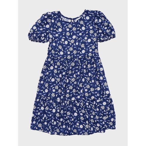 Crew Neck Patterned Girls Dress