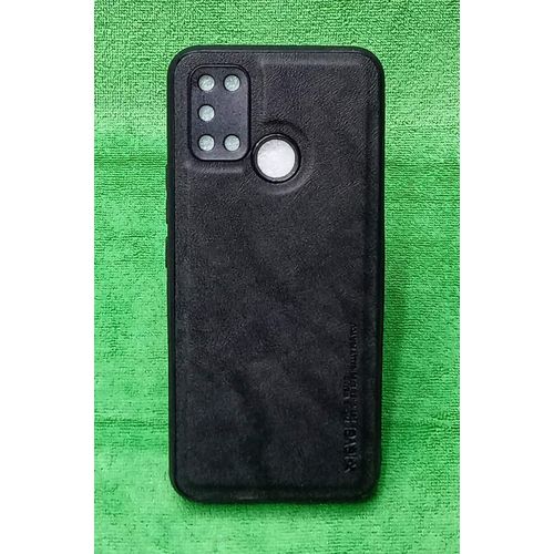 غطاء هاتف واقي رفيع من جلد PU الممتاز وTPU الناعم مع واقي الصدمات لهاتف Realme C17 / Realme 7i - أسود