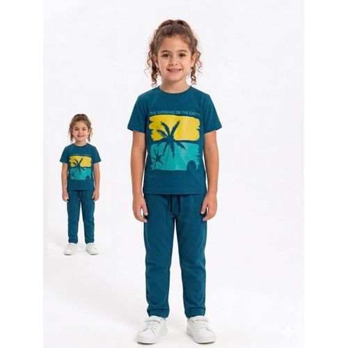 طقم بيجاما للأطفال لون اخضر تيل