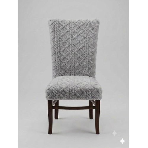 Dining chair cover made of soft jacquard fur - Flexible protective cover for chairs with a modern design - Non-slip and easy to install (Gray)