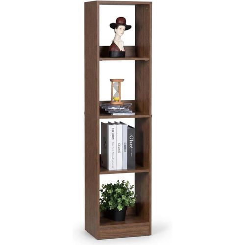 Modern Wooden Cube Bookcase with Different Sized Shelves, Display Shelf and Storage Organizer for Living Room and Office,24D x 30W x 124Hcm, 5-Tier, Brown