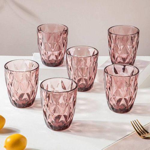6-Piece Elegant Geometric Crystal Tumbler Set – Tinted Same Color Glasses for Tea & Juice (Random Color)