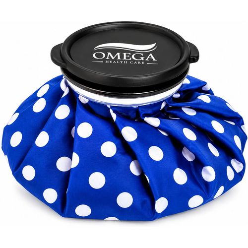 Omega Health Care Reusable Ice & Warm Water Bag for Hot & Cold Therapy, Leak-Resistant with Soft Fabric Cover, Blue Polka Dot