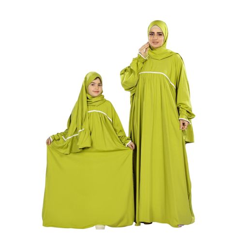 Couples prayer set mother daughter Naomi model Imported viscose Cotton guipure Kiwi Green