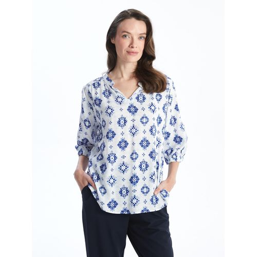 Notch Neck Patterned Women's Blouse