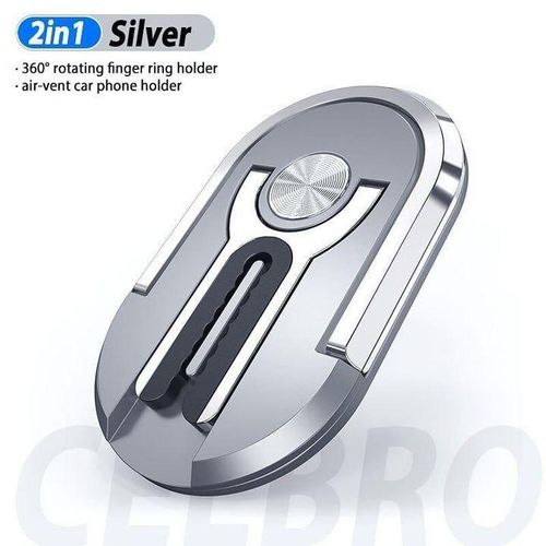 Silver - Phone Holder, Multi-Purpose Mobile Phone Holder, 360 Degree Rotation and Air Ventilation, Useful Finger Metal Ring Grip Holder for Car, Smartphone