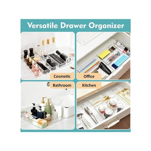 KITCHENOO 8-Piece Drawer Organizer Set, Four Multi-Sizes, Storage Bins for Makeup, Kitchen and Office Utensils
