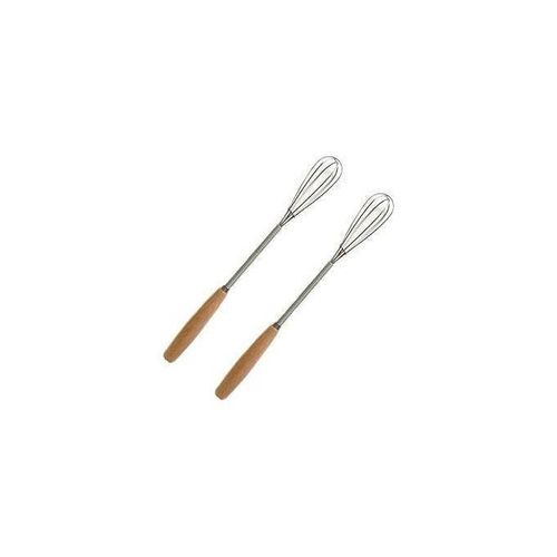 2 Pack Mini Whisk Stainless Steel Wire Whisk Egg Beater Cooking Egg Beater with 20cm Wooden Handle for Whisking Beating Ingredients Mixing Sauces