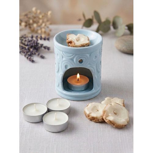 2-Tier Modern Porcelain Diffuser Set - 4pcs Natural Wax Melts (Sweet Coconut) & 4 Tea light Candles - Luxury Gift