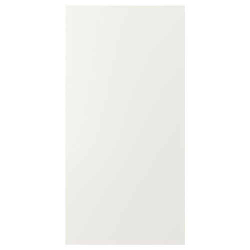 Door VEDDINGE white kitchen cabinet. Sleek, rectangular, smooth doors. Made from fibreboard, polyurethane, and acrylic paint.