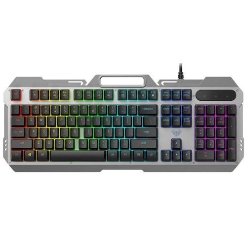 F2023 Wind Wired Gaming Keyboard, 104 Keys, Rainbow LED Backlit, Metal Panel, USB
