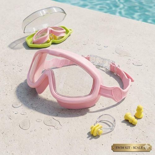 Premium Kids' Anti-Fog Swimming Goggles Set – Comfortable Silicone Swim Glasses with Earplugs and Nose Clip – Protective Carry Case Included – UV-Protection and Leak-Proof Design for Clear Underwater Vision