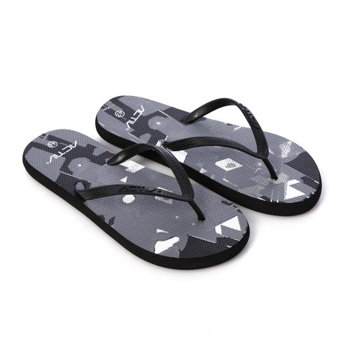 Patterned Rubber Thong Comfy Slipper - Black