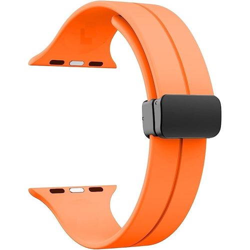 For Apple Watch 49mm Ultra Series D-Shape Magnetic Clasp Silicone Replacement Sport Wristband Band - Orange