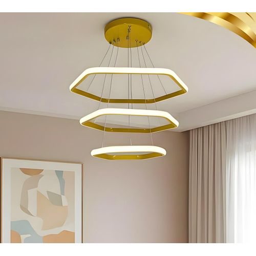 Modern 3-color hexagonal LED chandelier with remote control, size 55*60 cm