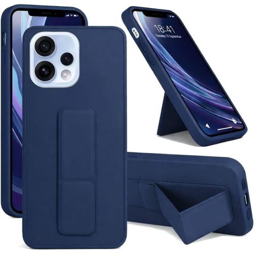 Back Cover Stand Case Magnetic Car Holder Soft Silicone & Vertical Kickstand Cover Wrist Strap Full Protection Anti Fingerprint Case for OPPO Reno 15 5G (Blue)