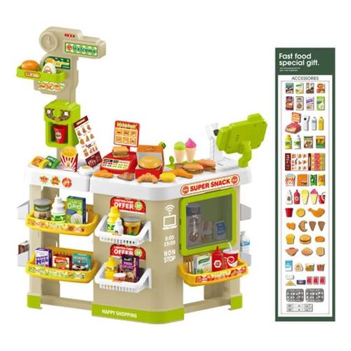 Kids Jumbo Cashier Playset – 69 cm Stand with Opening Drawer, Play Money, Scanner and Card Machine with Sound, Cashier Screen, Scale, Shelves, and Food Accessories – Fun Educational Toy for Imaginative Shopping Play