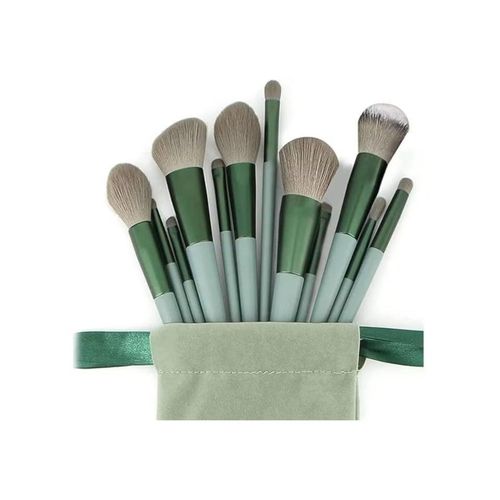 13 Pcs Makeup Brushes Set - Kit with Travel Storage Box - Face, Eye, Highlighter, Concealer, Blending, Powder, Eye Makeup Brush (green)