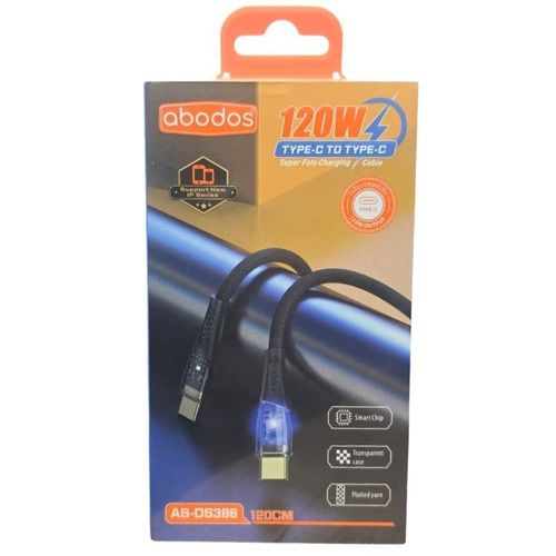 Abodos 120W AS – DS396 Type-C to Type-C Cable, 1.2m Fast Charging USB-C Cord, Nylon Braided Durable Cable for Smartphones, Tablets, Laptops, High-Speed Data Transfer, Quick Charge, Compatible with Android, MacBook, Samsung, Google Devices-Black