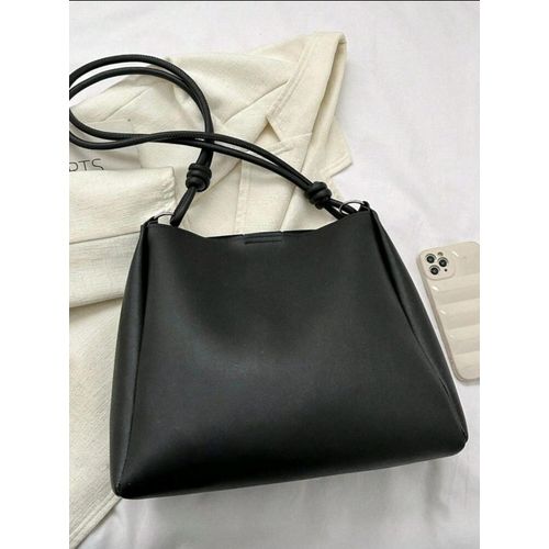 حقيبة كتف نسائية جلد PU بتصميم بسيط وأنيق مع يد مزدوجة بعقدة عصرية