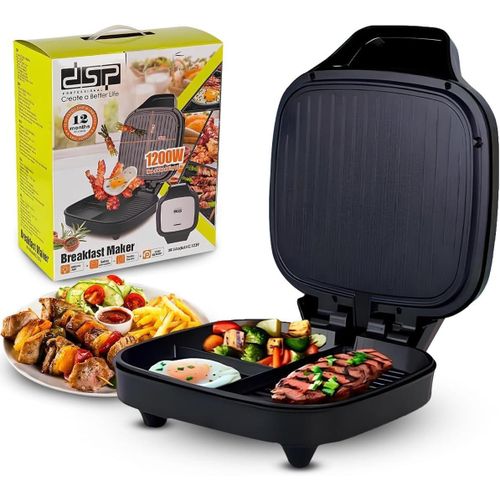 breakfast sandwich maker, 1200W with Stainless Steel Plate - 21.5 × 21.5 cm, Non-Stick Coating, Power Indicator Light, Overheat Protection, Safety Lock, Phenolic Casing, KC1239