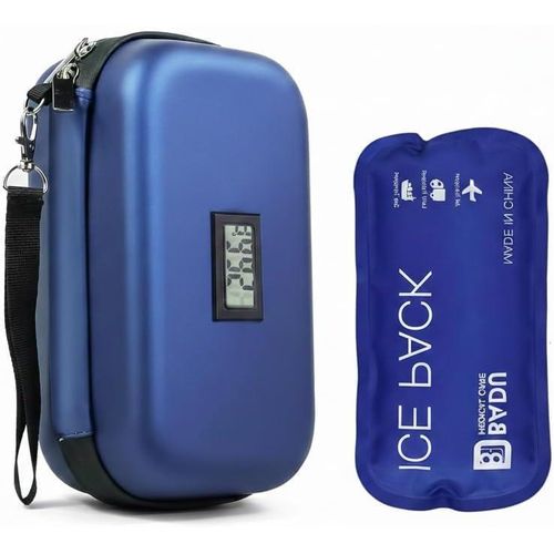 حافظه تبريد الإنسولين لـ 24 ساعة للسفر، مبرد أدوية لمرضى السكر مع شاشة عرض درجة الحرارة، شنطة لوضع الأدوية بشكل منظم مع عبوتي ثلج