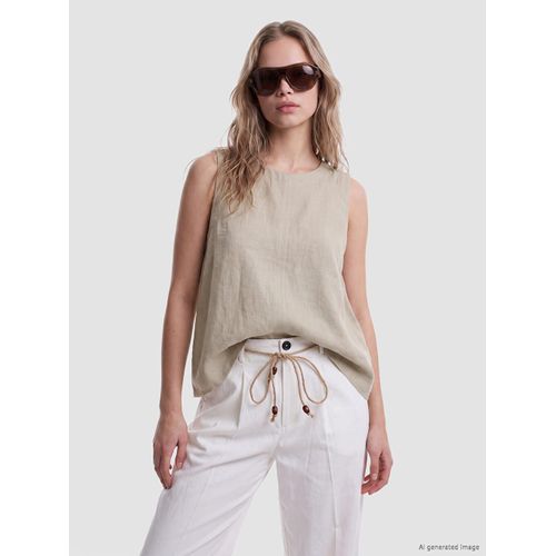 Crew Neck Linen Blend Blouse