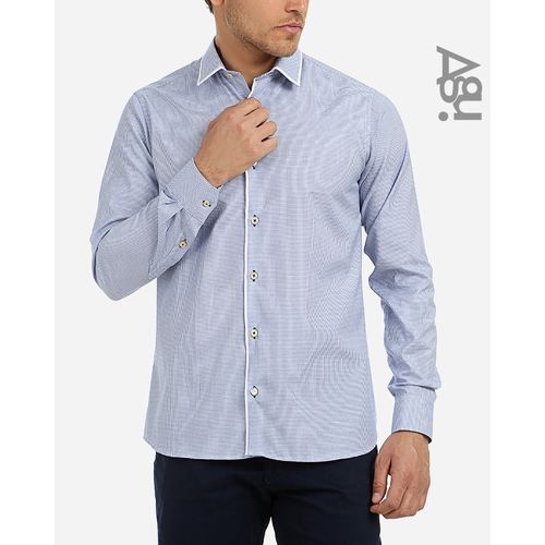 Plaided Buttoned Shirt - Blue & White - (352)