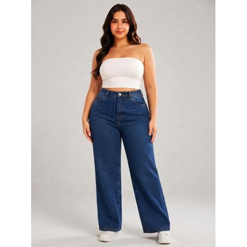 Women's Wide Leg Jeans Plus Sizes – High Waist and Wide Legs in Navy Blue