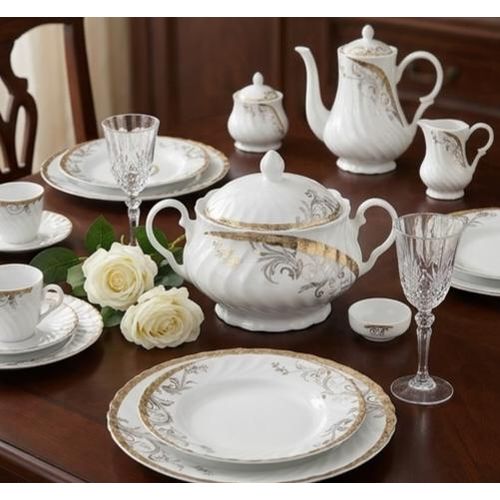 Dining Set – 72 Pieces – Premium Porcelain with Classic Design and Gold Patterns – Festoon – Fathy Mahmoud.