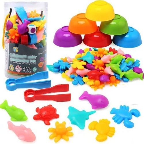 counting sea animal Toy Matching Games with Sorting Bowls Sorting Toys for Toddlers(44 pcs) Preschool Learning Activities for Math Color Sensory Montessori Fine Motor Skills Toys for +3 Years